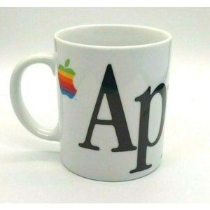 1980'S VINTAGE APPLE MUG CUP RAINBOW MACINTOSH LOGO WHITE BLACK MULTI-COLOR